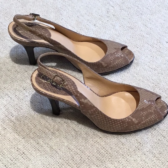 Cole Haan, NIKEAIR, New Taupe “Snake” Peep Toe Slingback Heels 9M - Picture 2 of 8